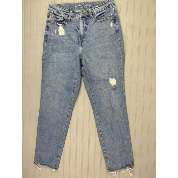 Old Navy Size 8 Womens Jeans OG Straight High Rise Stretch Distress Raw Hem - Picture 1 of 4